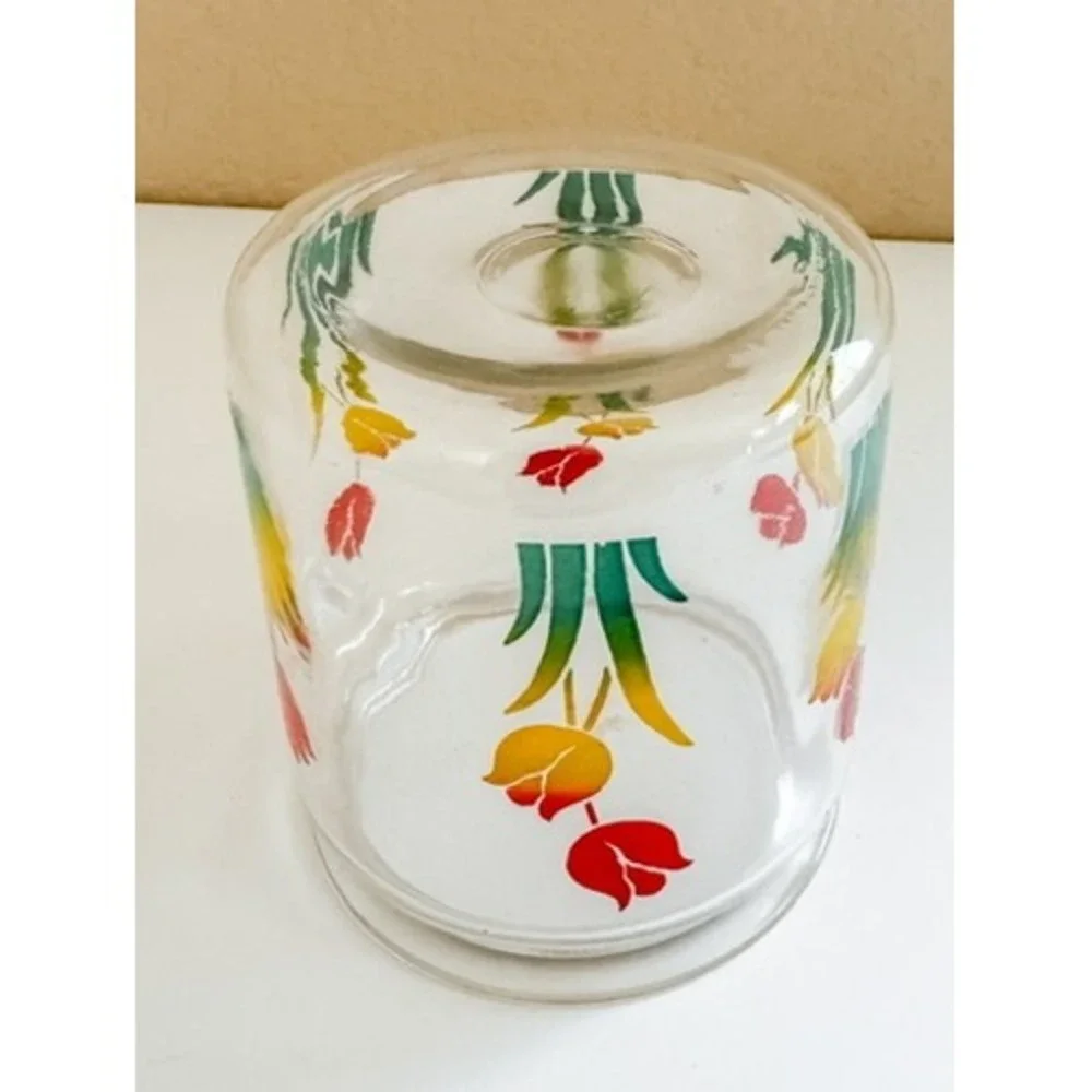 Anchor Hocking Tulip Design Glass Canister Vintage Retro Floral Jar No Lid